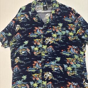 Star Wars Mandalorian Baby Yoda Grogu Hawaiian Button Up Shirt Men's 2XL Blue